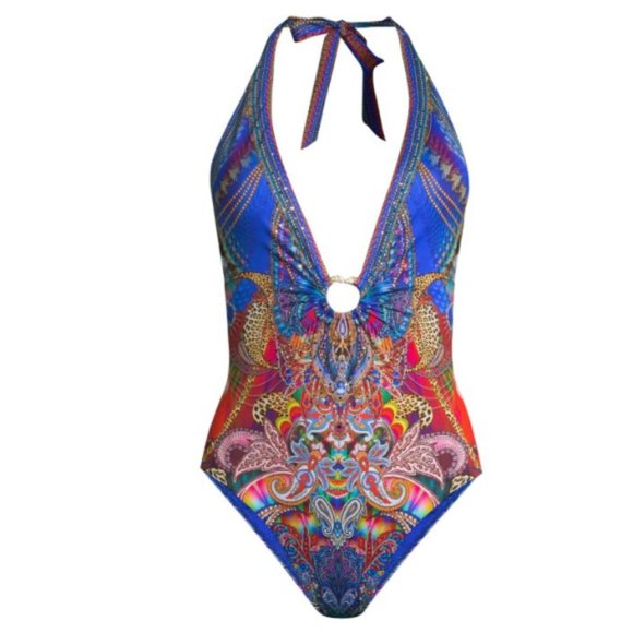 Camilla 'Psychedelica' Ring Detail Plunge One-Piece Swimsuit, Multicolor - Picture 3 of 3